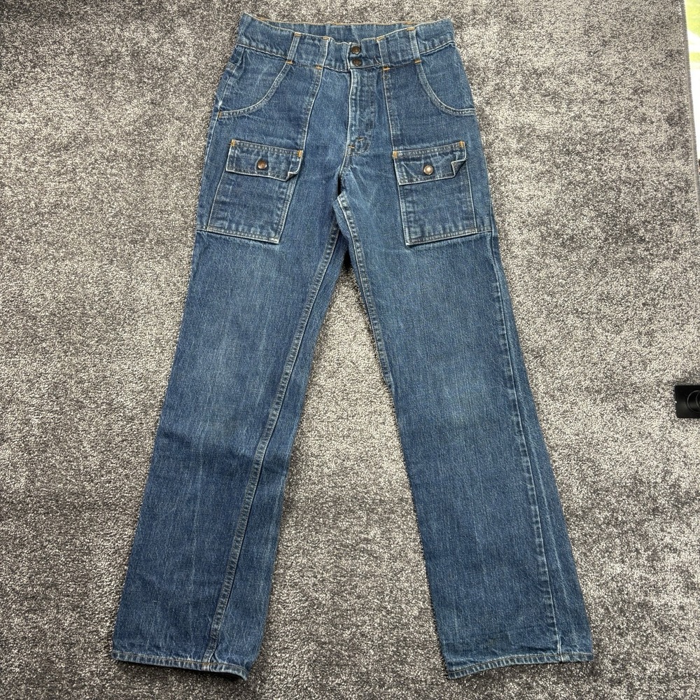 Vintage 70s Levis Safari Bush Jeans Mens 28x30 Blue Flared Bootcut Orange Tab